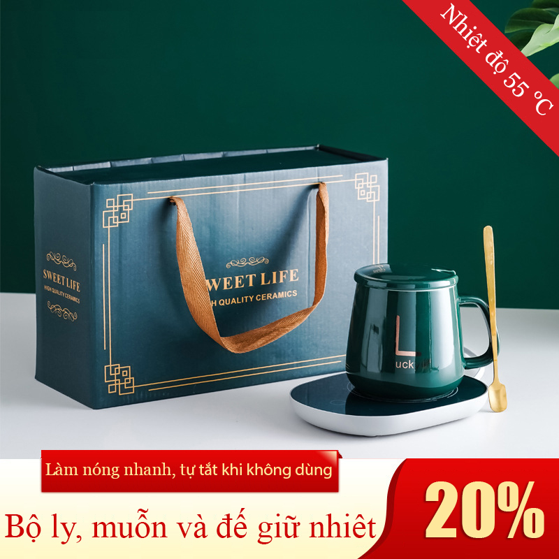 【Giảm Giá Hấp Dẫn】Đế giữ nhiệt trọn bộ cốc và muỗn, có cảm biến trọng lực, giữ nhiệt độ trung bình 55℃