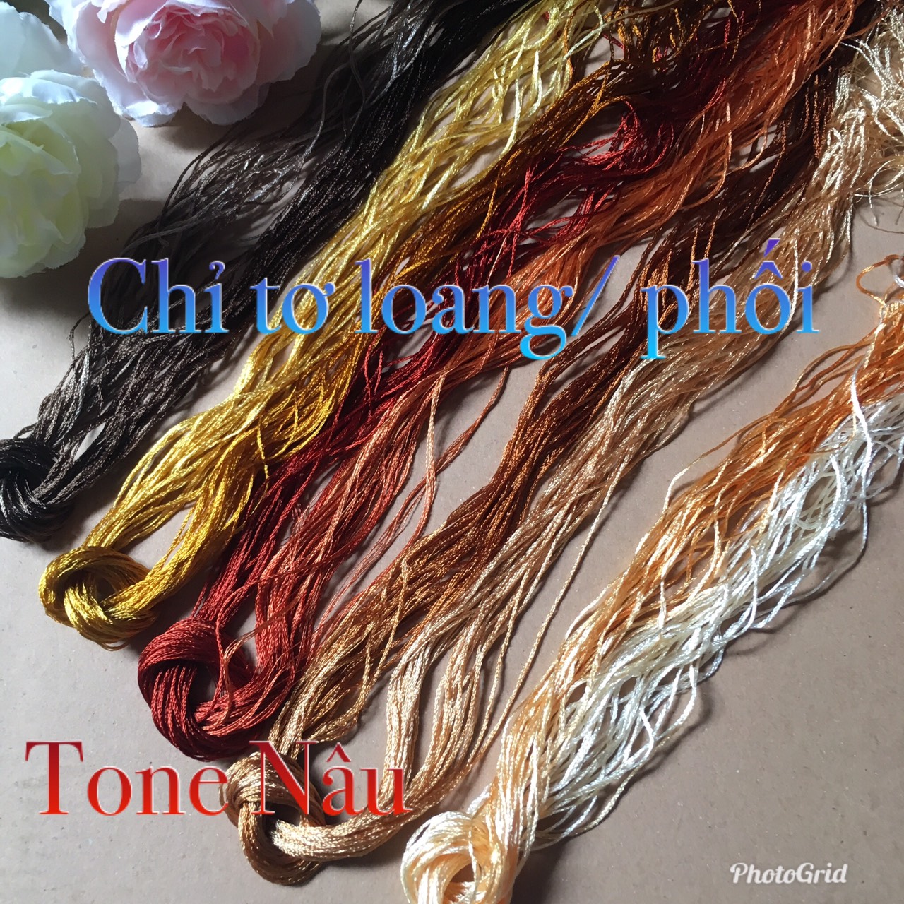🌺 🌺 Chỉ thêu tơ bóng LOANG tốt tone NÂU thêu tay truyền thống làng nghề