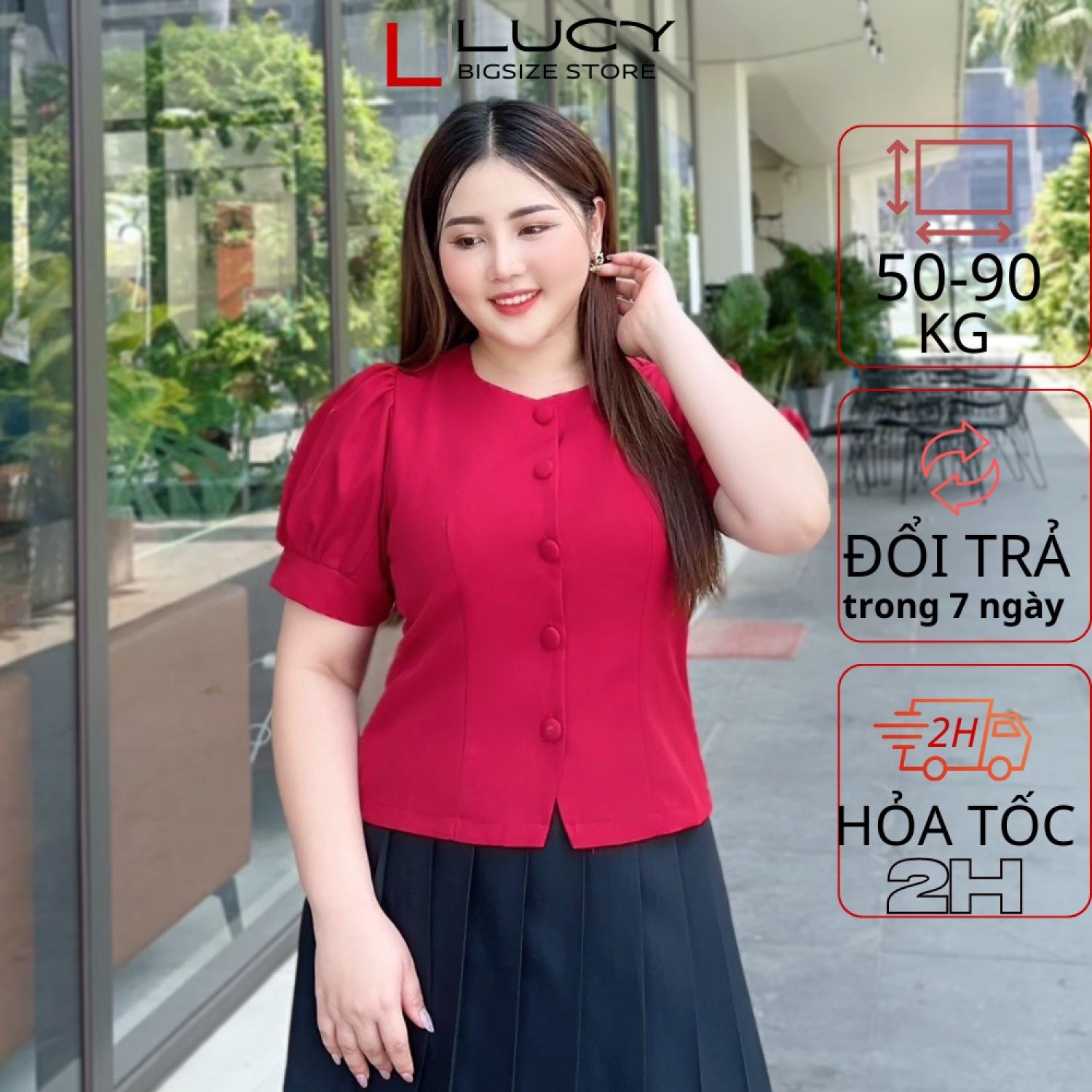 Áo bigsize nữ kiểu cổ tròn nút bọc dự tiệc đi chơi LUCY 50 - 90 kg