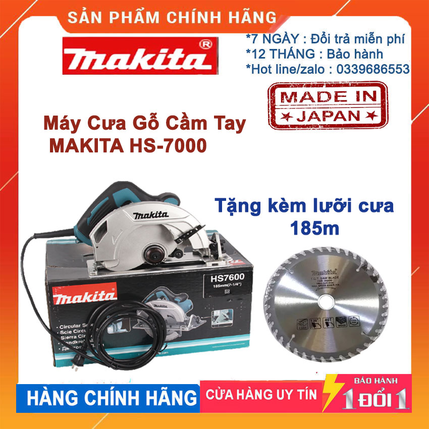 [HÀNG LIÊN DOANH - GIÁ SỈ ]Máy cưa gỗ MAKITA HS 7000-185mm  MÁY CƯA CẦM TAY MAKITA 185MM  MÁY CẮT ĐA NĂNG VẬT LIỆU CHỐNG GHỈ SÉT HÀNG CHÍNH HÃNG BẢO HÀNH 12 THÁNG