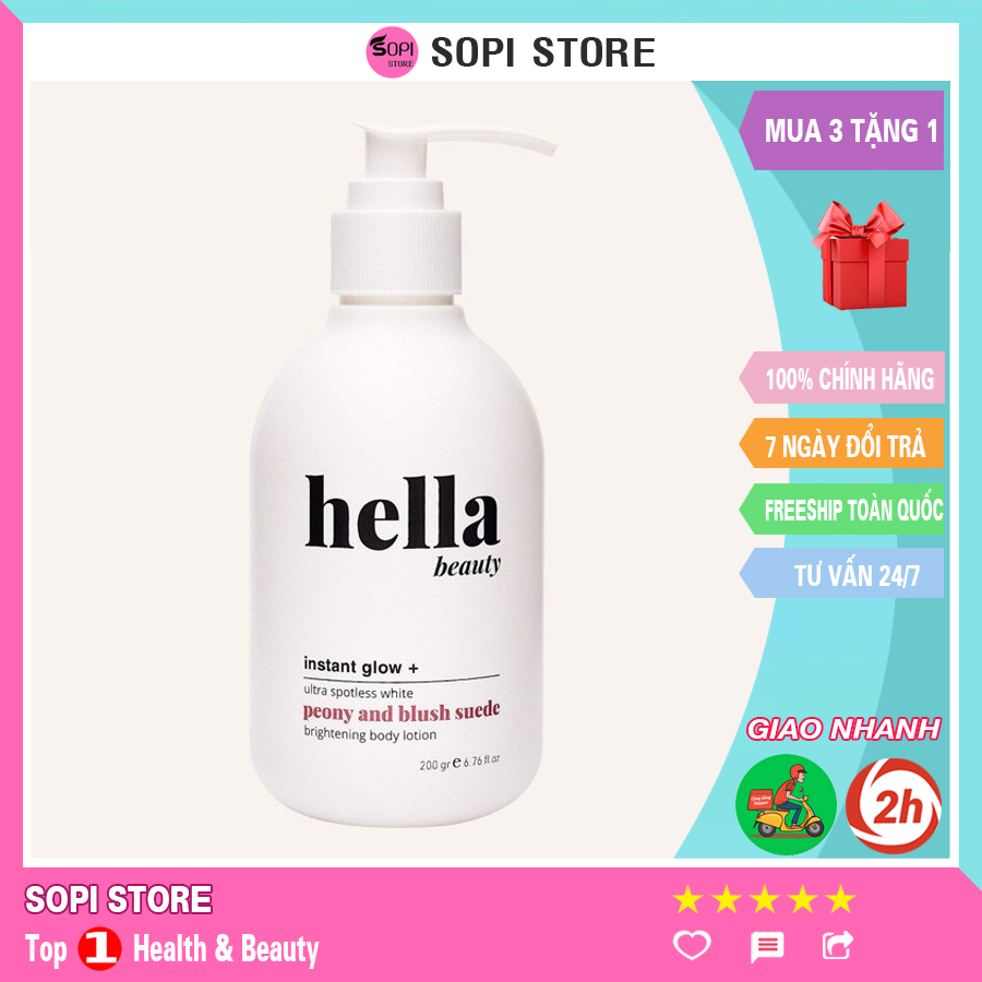 Kem body trắng da HELLA BEAUTY 200g nâng tone tức thì, dưỡng ẩm, chống nắng, làm đều màu da