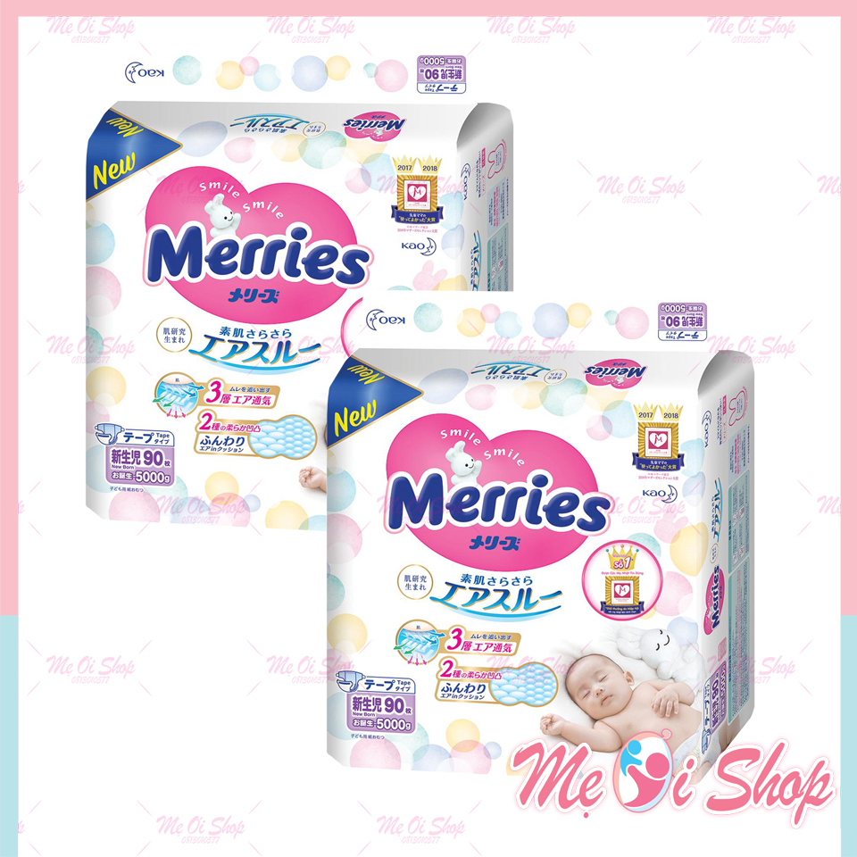 Combo 2 tã/bỉm dán merries size nb - 90 miếng