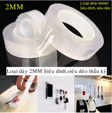 Băng keo 2 mặt siêu dính trong suốt dày 2mm, chất liệu acrylic dán mọi vật dụng