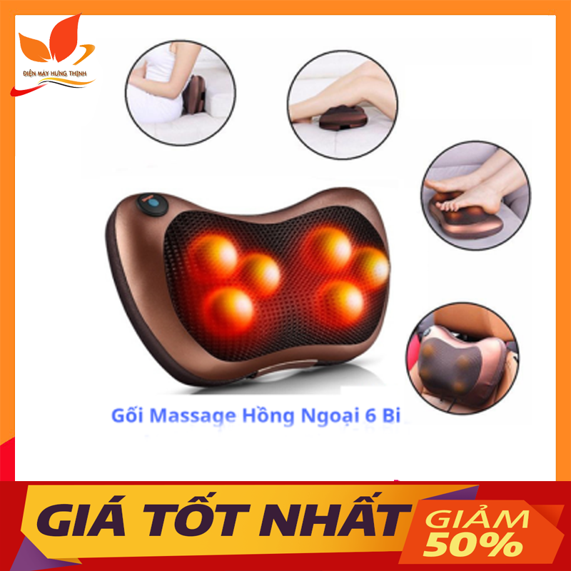 Gối Matxa Cổ Vai Gáy Masage đa năng cao cấp 6 bi hồng ngoại