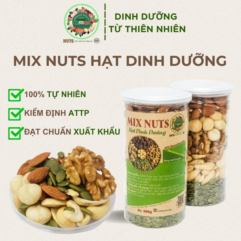 Hạt dinh dưỡng mix 5 hạt ta healthy - hạt dinh dưỡng macca, hạnh nhân, hạt điều, hạt óc chó vàng, hạt bí xanh mang nhiều dinh dưỡng