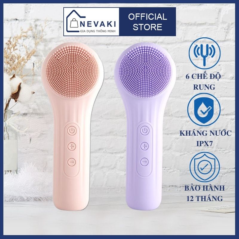 Máy rửa mặt massage mặt NEVAKI đầu silicon nén nóng làm sạch sâu  tẩy tế bào da chết làm sạch lỗ chân lông.