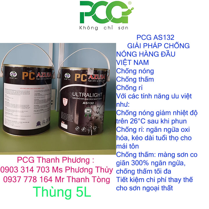 Sơn Chống Nóng Nano PCG AS 132- Thùng 5L - Giảm nhiệt mái tôn , tường nhà..Màu Trắng.Giảm từ 12-26 độ C