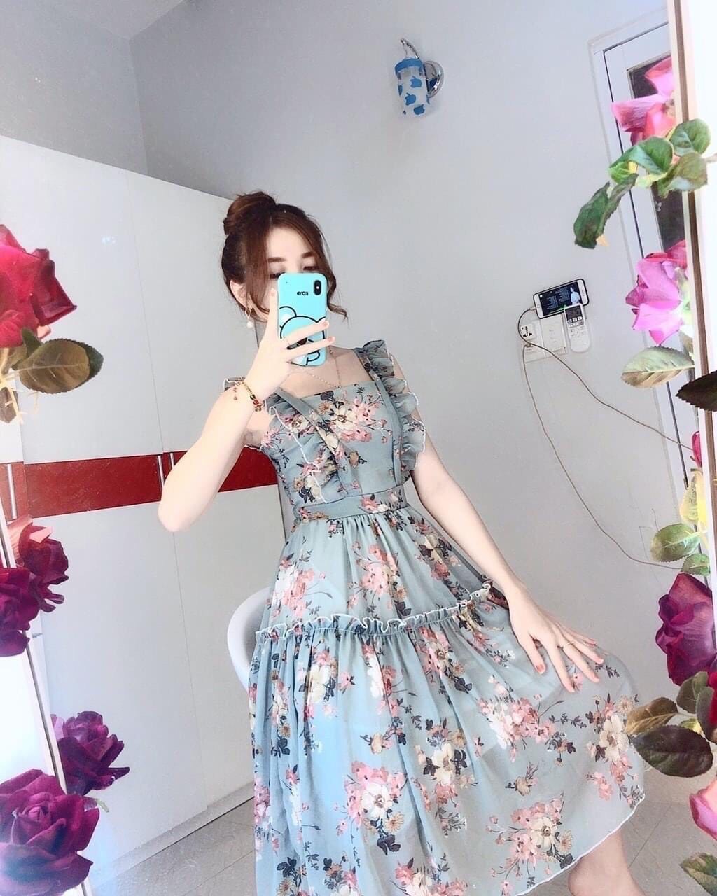 Đầm xòe nữ dự tiệc thêu hoa họa tiết