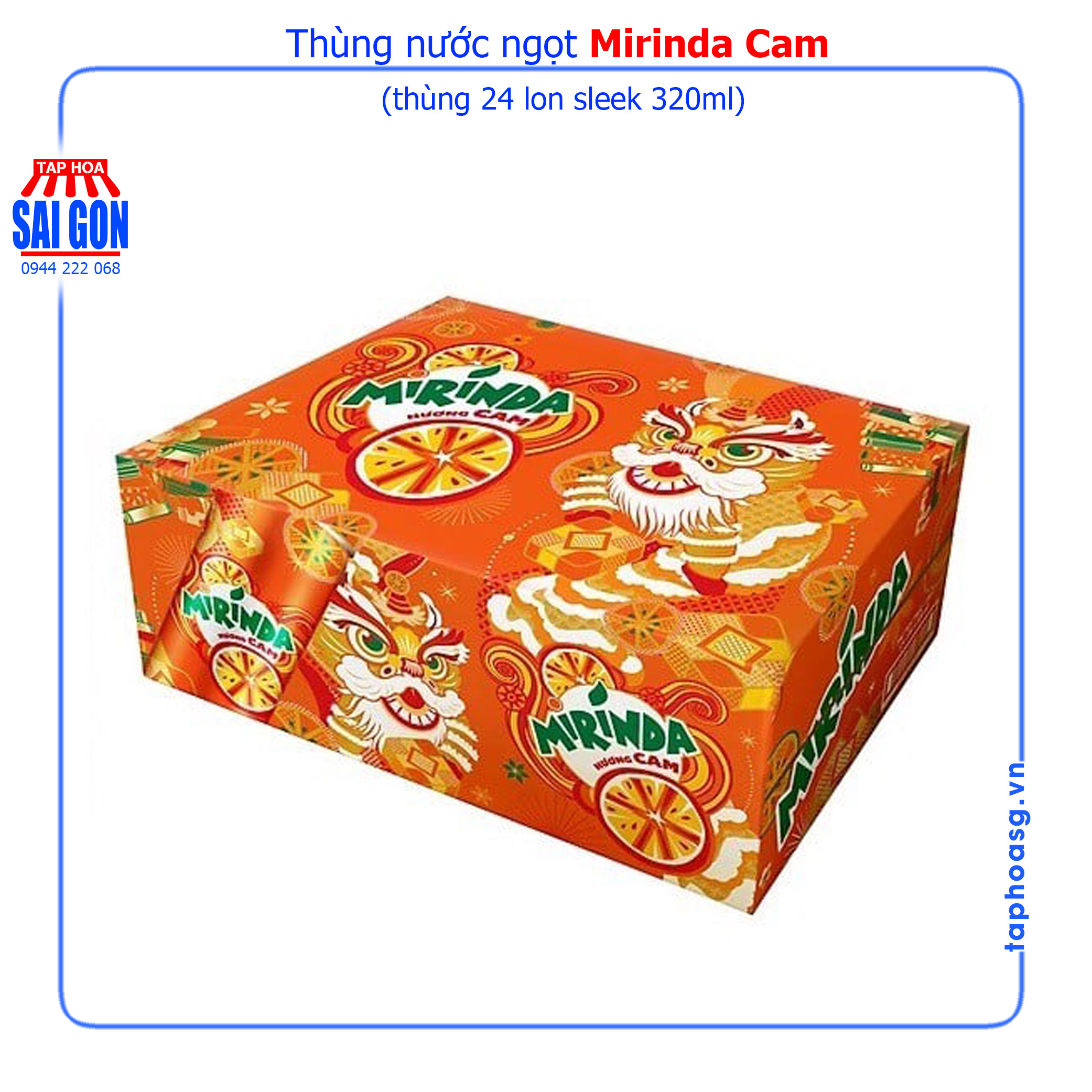 Thùng Mirinda Cam 24 lon sleek 320ml ngọt ngào từ tinh chất cam mang lại
