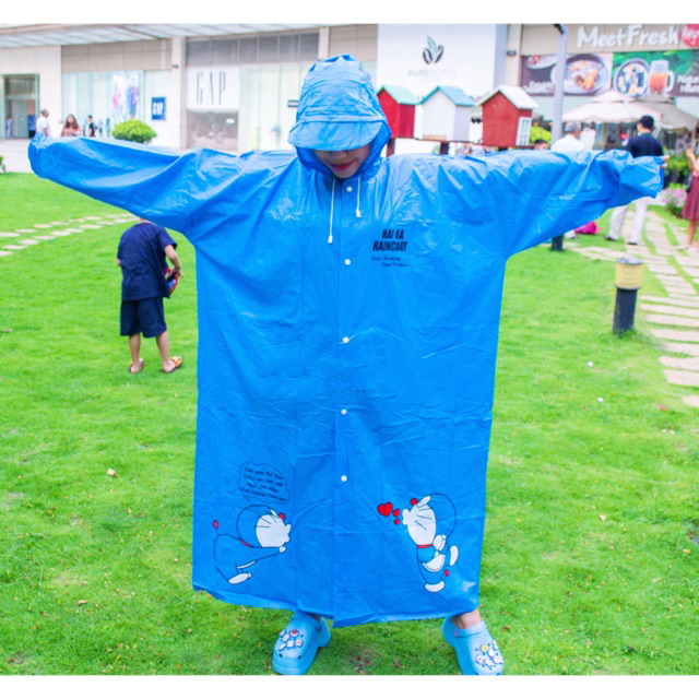 [HCM]Áo mưa măng tô Doremon khóa kéo kết hợp nút bấm siêu cute