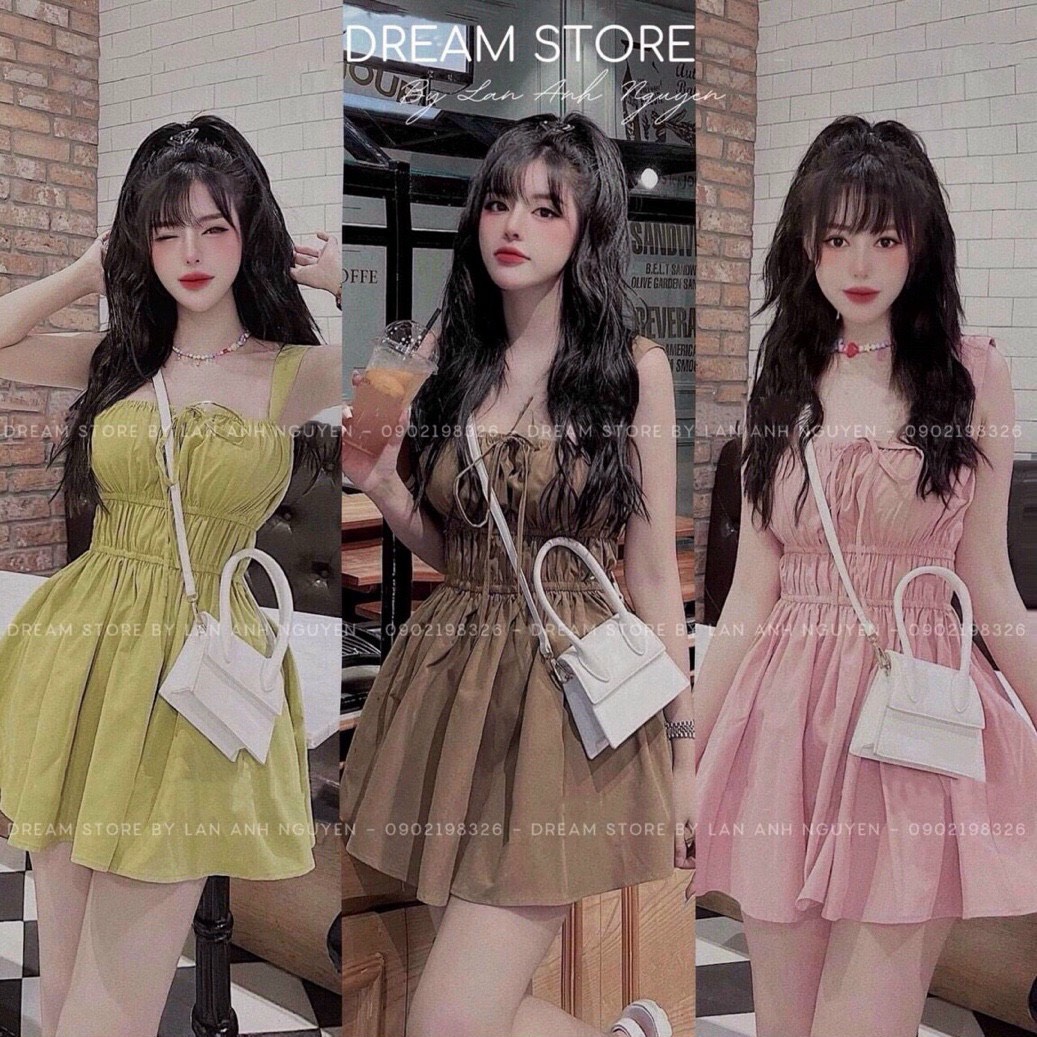 Đầm xòe 2 dây chun eo dễ thương