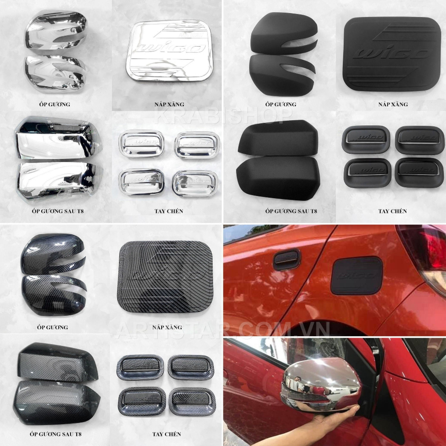 Ốp trang trí xe wigo 2019-2023 mạ crom, đen nhám, carbon