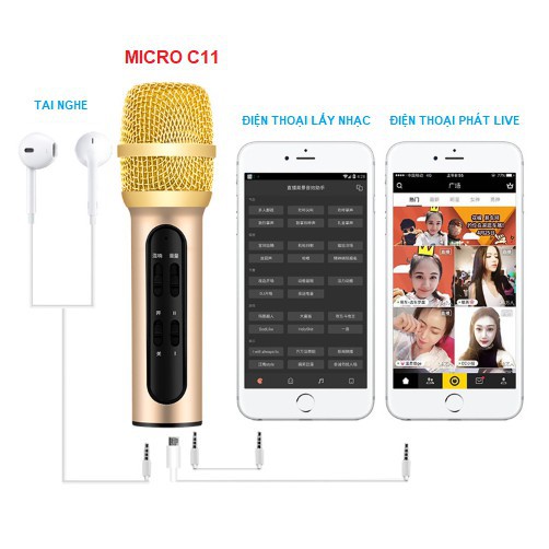 Micro C11 thu âm live stream loại cao cấp kèm tai phone
