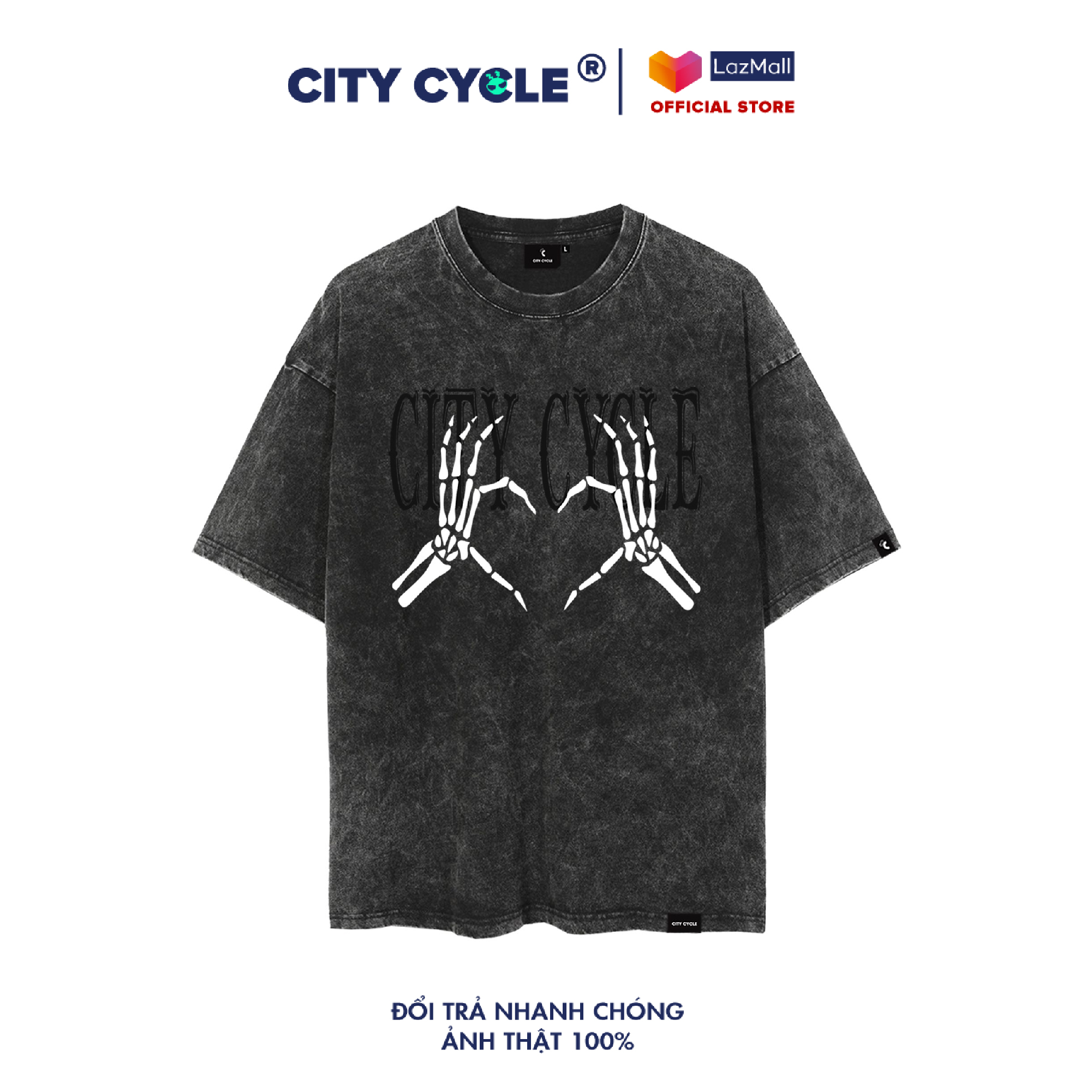 Áo thun tay lỡ Acid Heart Bones oversize City Cycle - áo phông oversize cotton unisex in hình Local Brand