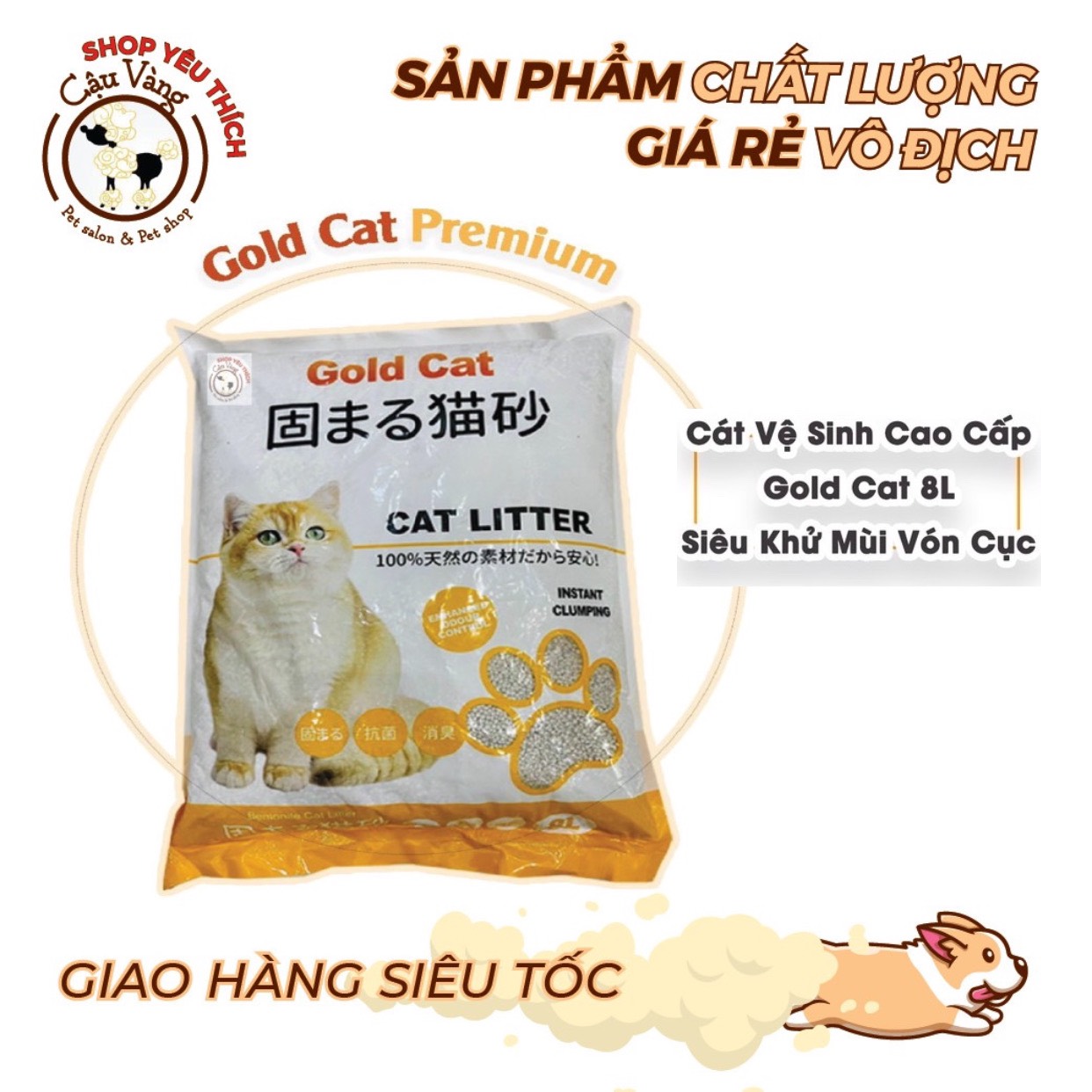 Cát vệ sinh cho mèo Gold Cat 8L siêu khử mùi vón cục | Cát Nhật Cao Cấp