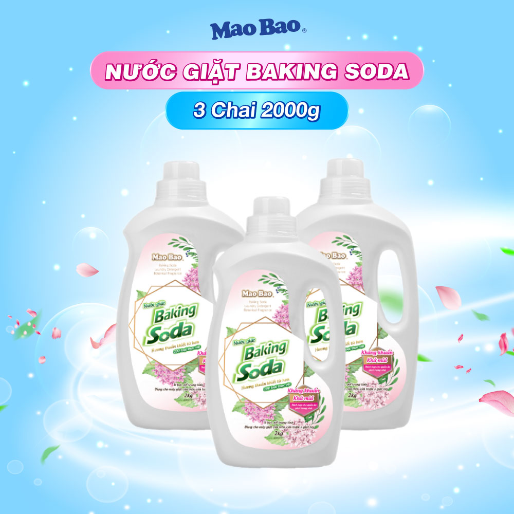 [Combo 6KG] 3 chai Nước giặt khử mùi Baking soda Mao Bao 2Kg cho da nhạy cảm, ít bọt dễ giặt xả, cho cửa trên và cửa trước