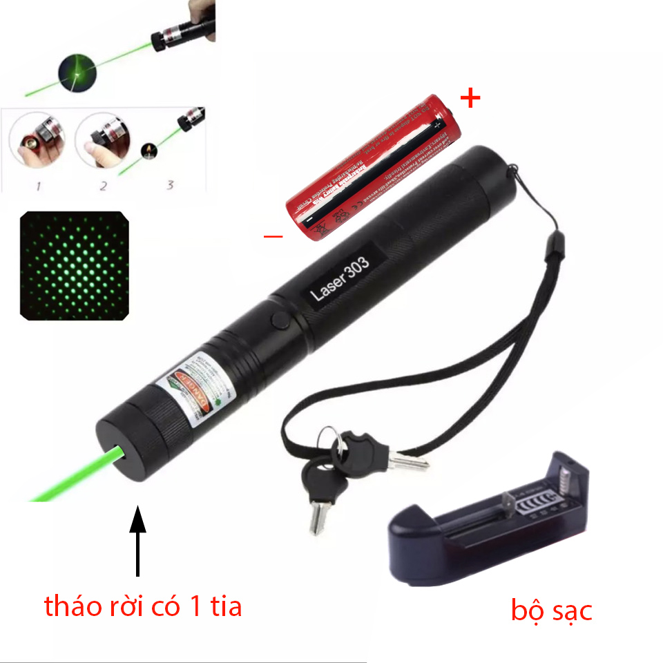 [HCM]Đèn laze tia xanh cực sáng đủ pin sạc - Đèn Laser