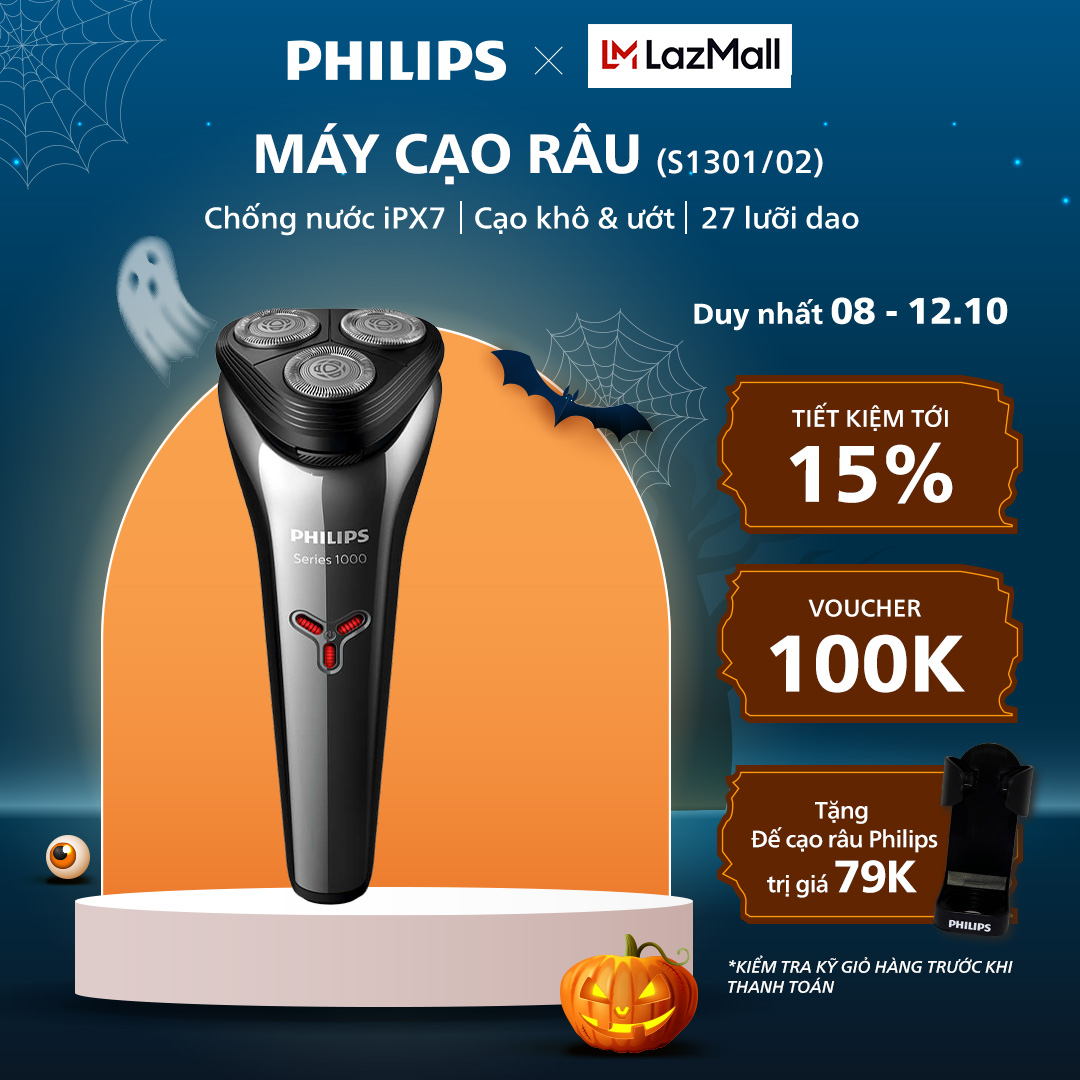 Máy Cạo Râu PHILIPS S1301/02, Sạc Nhanh, Cạo Khô và Ướt, Bảo Hành Chính Hãng 24 Tháng