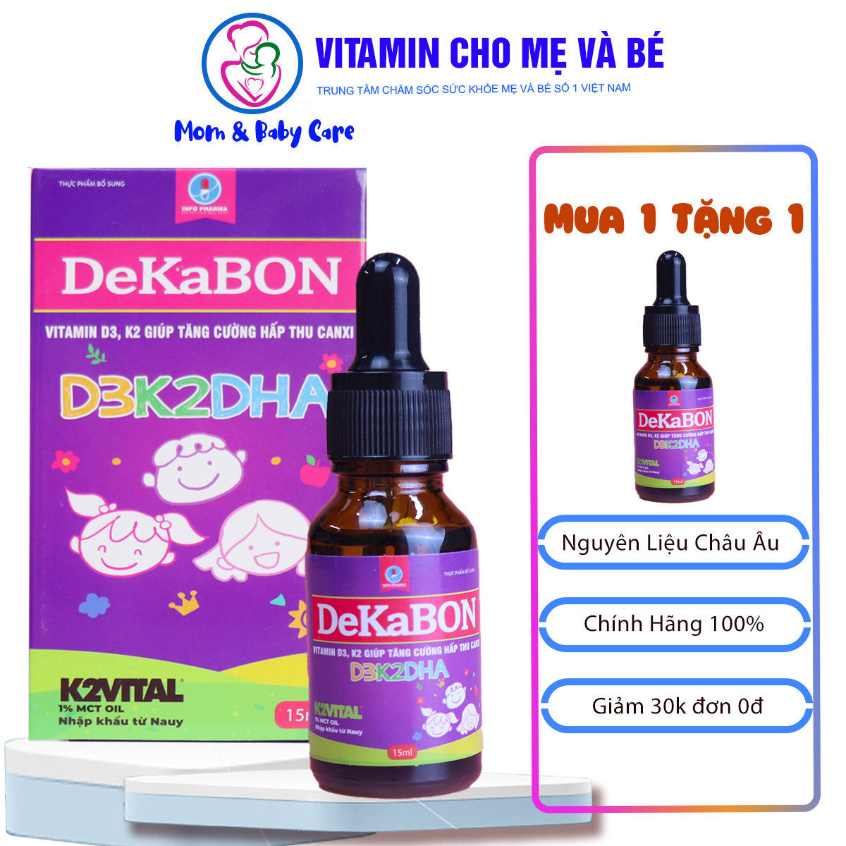 Combo mua 3 tặng 1 vitamin d3k2 dha dekabon15ml - bổ sung vitamin, dha, tăng khả năng hấp thu canxi cho trẻ - mom & baby