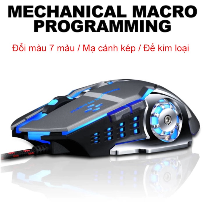 Chuột chơi game v6 có dây đèn led 7 màu - thiết kế đẹp, chuột máy tính văn phòng chơi game cao cấp, di chuyển nhạy