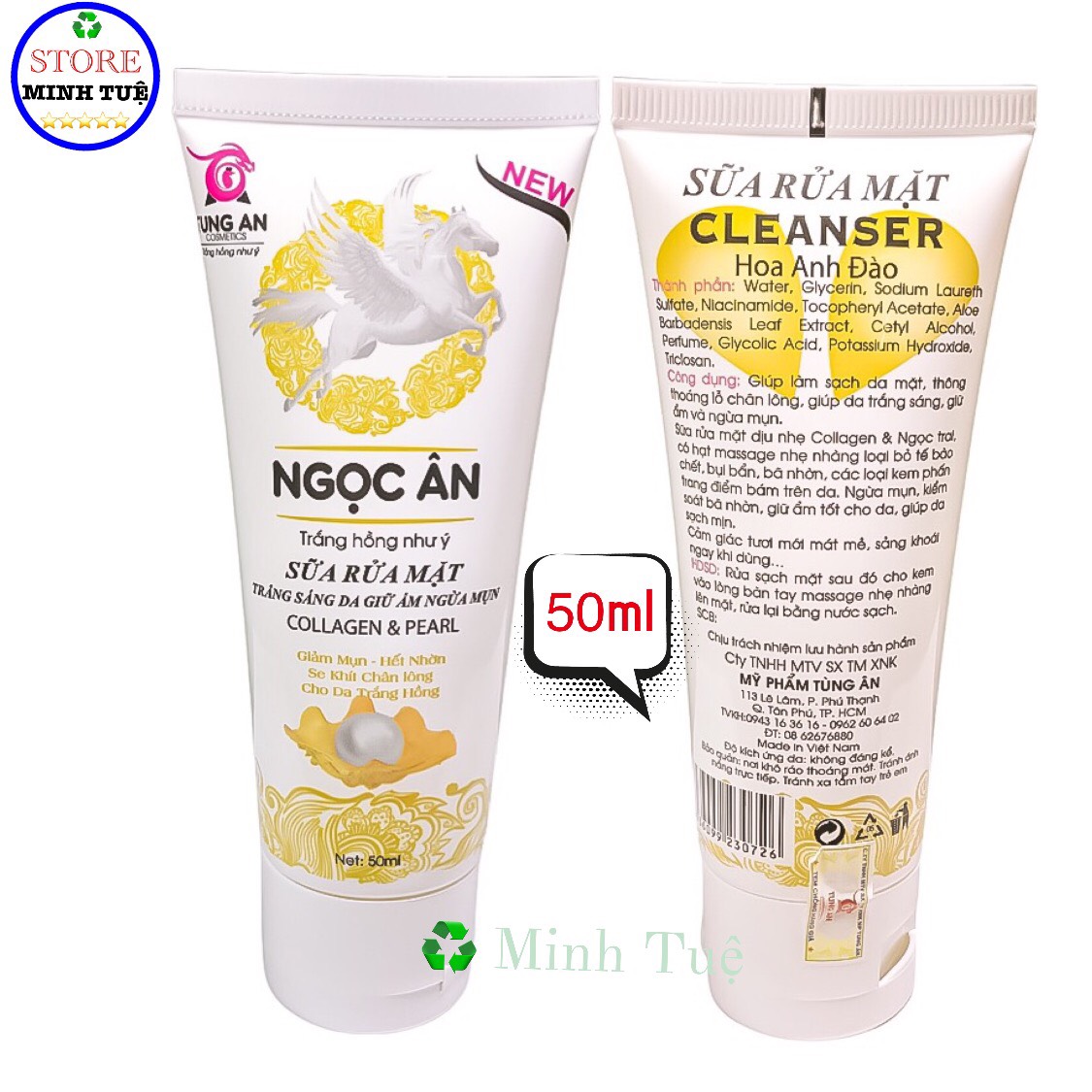 [HCM]Sữa rửa mặt Ngọc Ân trắng sáng da giữ ẩm ngừa mụn collagen trắng hồng như ý ( 50ml )