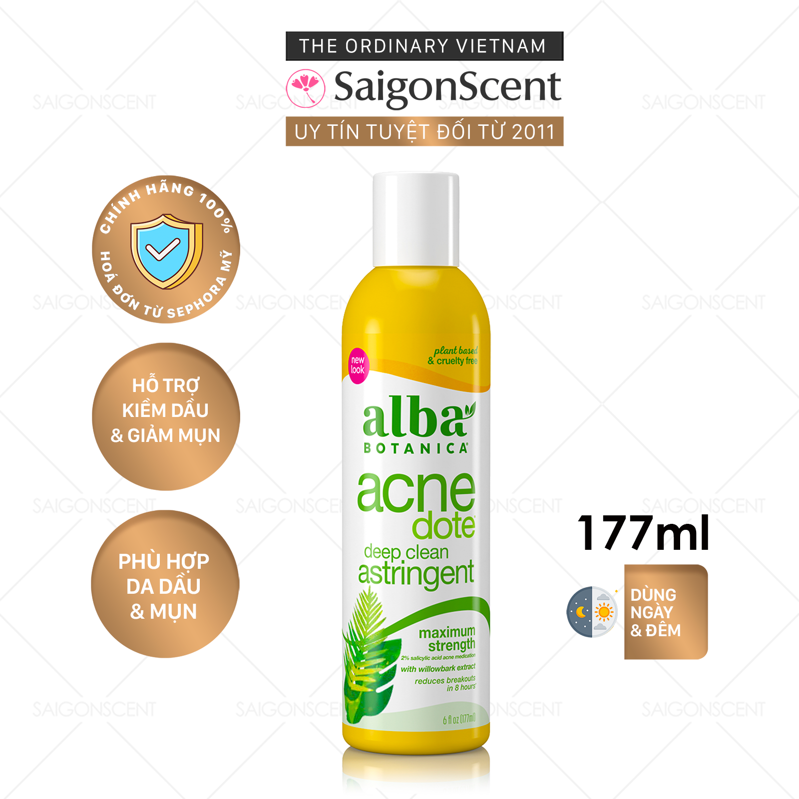 Nước hoa hồng kiềm dầu, giảm mụn Alba Botanica Acne Dote Deep Clean Astringent (177ml)