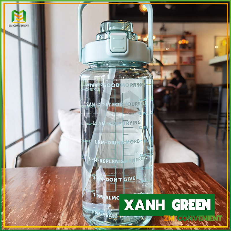 Bình Nước 2 lít nhiều màu siêu dễ thương, Bình nước Cao Cấp Có Vạch Báo Giờ Uống Nước Kèm Ống Hút, bình nước đa năng, tiện dụng