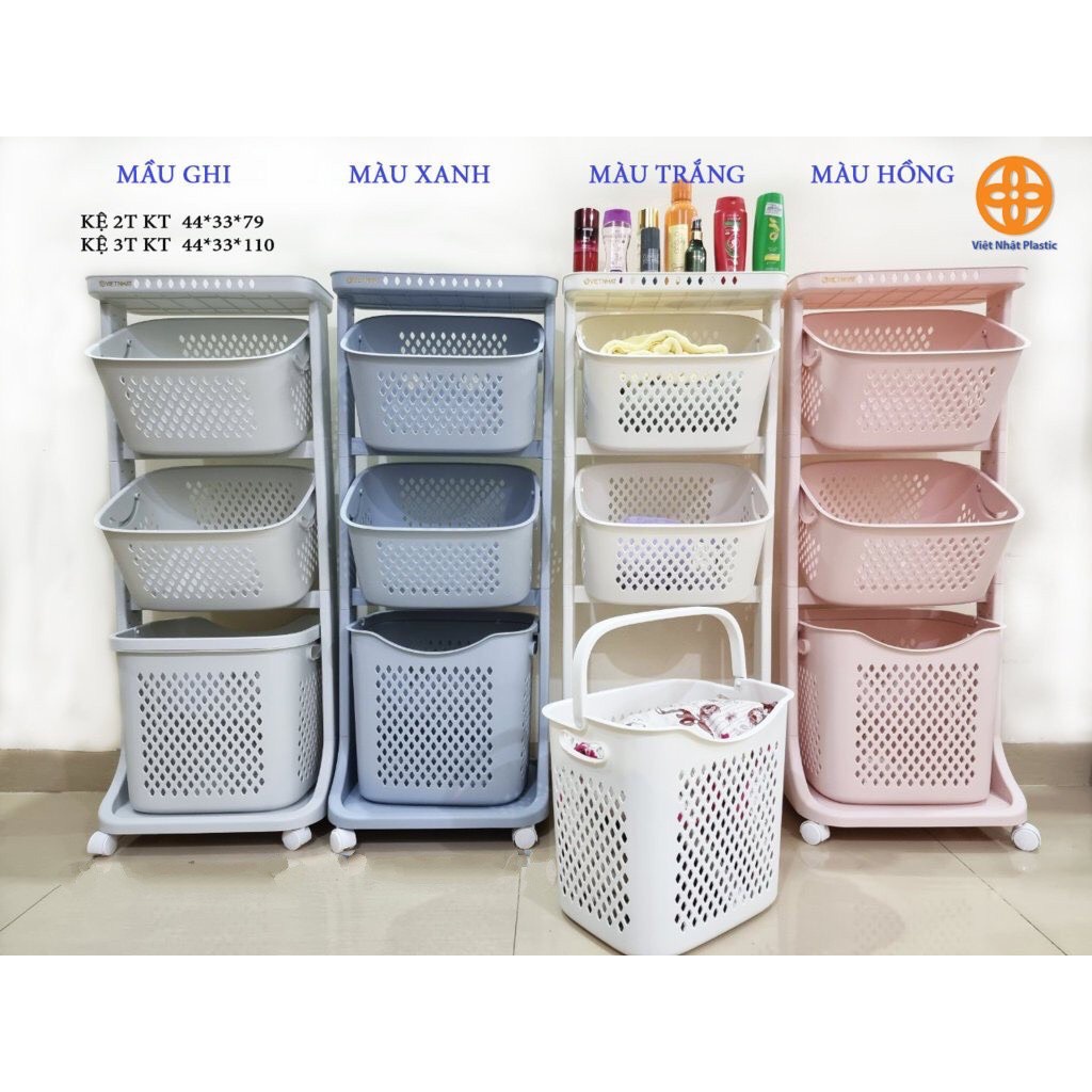Kệ VIỆT NHẬT - đựng đồ đa năng 3 tầng,có bánh xe đa chiều,nhựa cao cấp