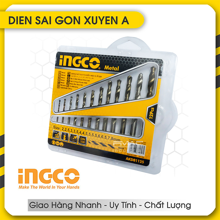 Bộ 12 mũi khoan kim loại 2-8mm HSS INGCO AKDB1125