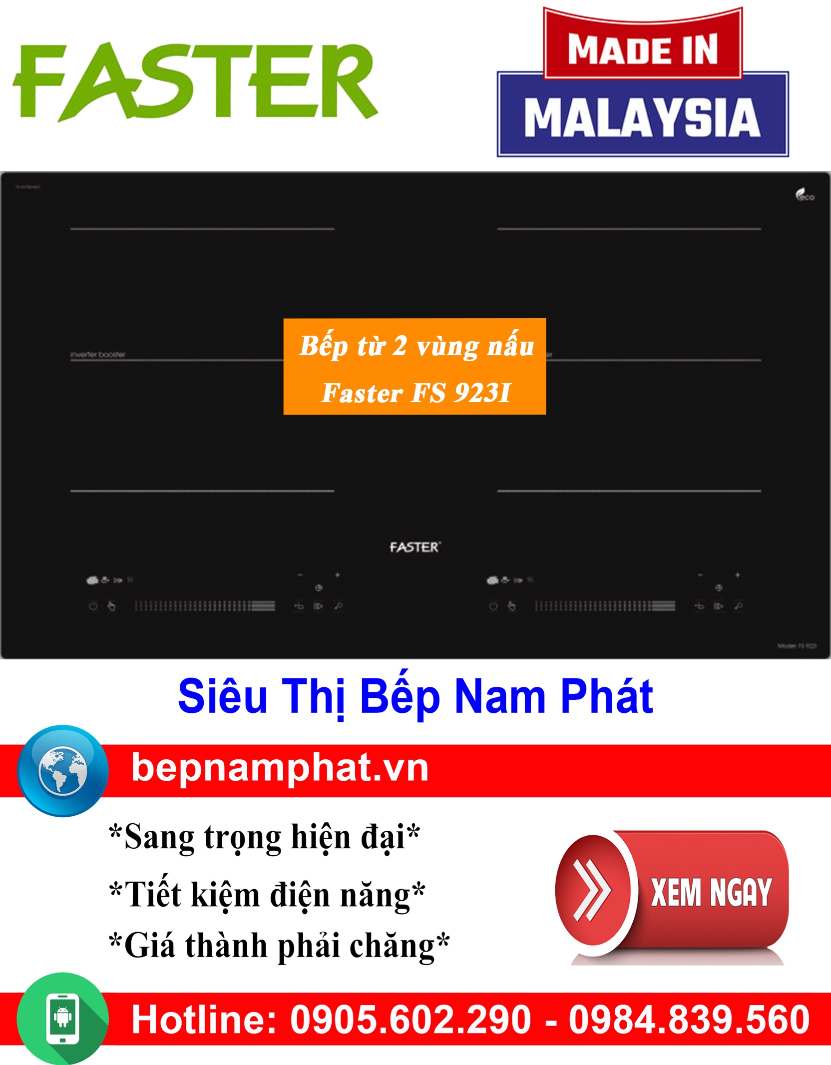 [HÀ NỘI]Bếp từ 2 vùng nấu Faster FS 923I nhập khẩu Malaysia