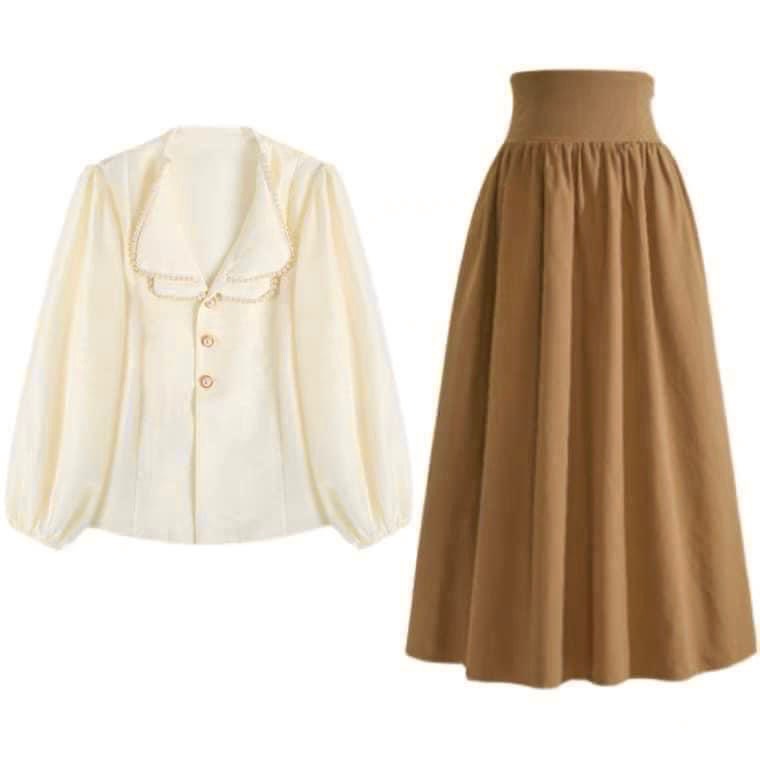 Set áo sm cổ ngọc mix cv corset