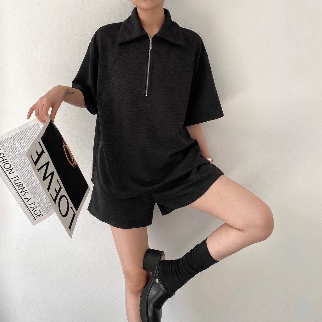 Highchic - all-black set short version - highchic - gấm mềm dập gân