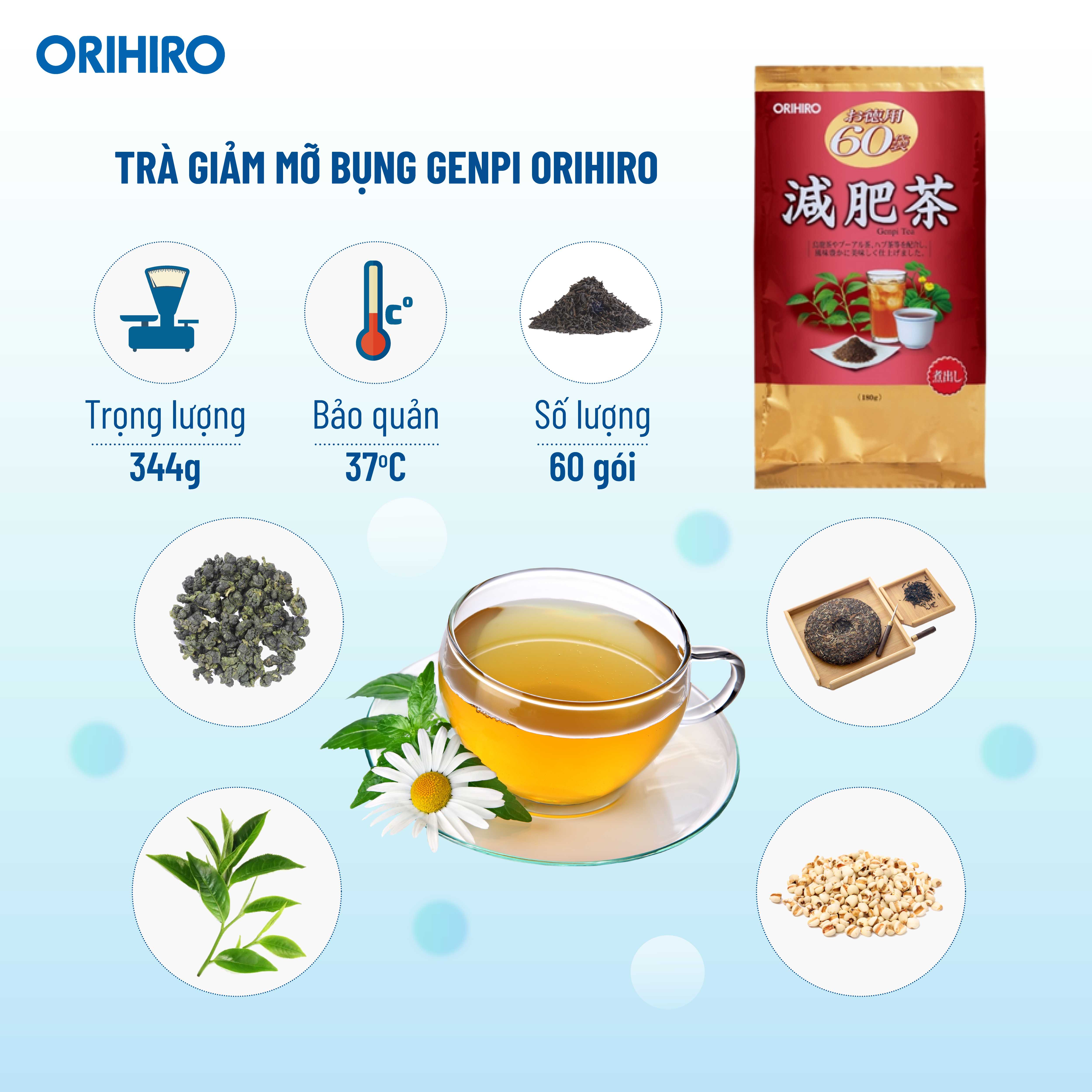 Trà Genpi Orihiro 60 Gói Hỗ Trợ Giảm Mỡ Bụng Hiệu Quả, Chống Oxy Hoá, Lão Hoá Da