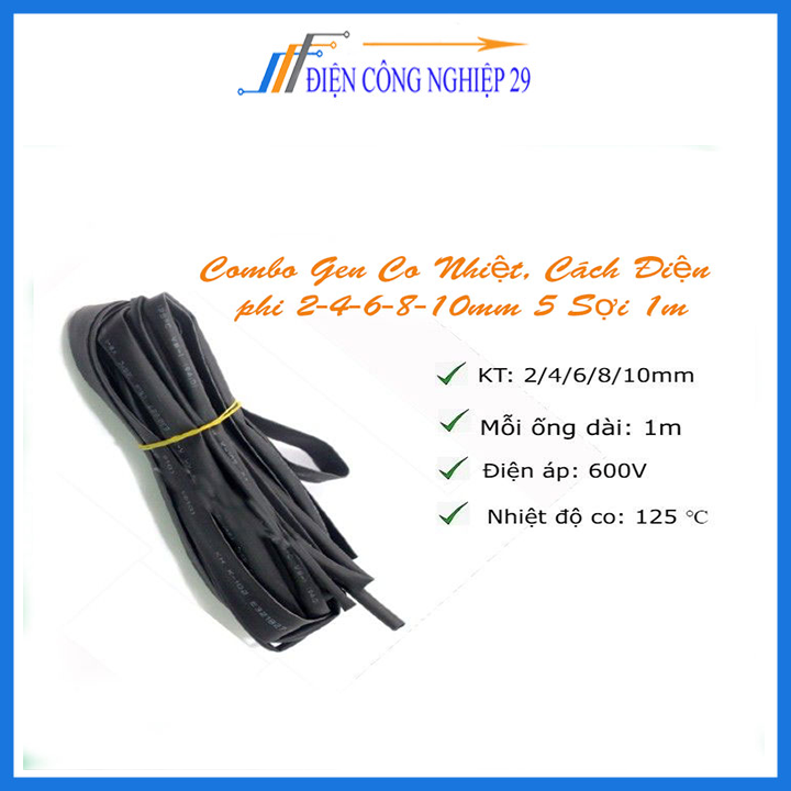 Combo gen co nhiệt, cách điện 2/4/6/8/10mm 5 sợi 1m