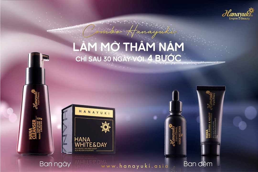 [HCM][Chính hãng Hanayuki Date 2026] Combo 4sp HANAYUKI chuyên sâu giảm námtàn nhang đốm nâu (Hana cleanser hana white day Hana Melasma Hana melasma night)