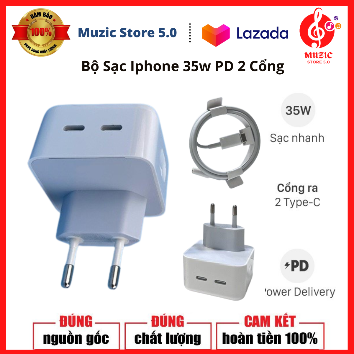 Bộ sạc nhanh eu 35w pd cho điện thoại loại c 35w - cốc sạc nhanh 35w 2 cổng cho iphone/ipad - adapter sạc 2 cổng usb type-c pd 35w - củ sạc nhanh iphone dual type c 35w fullbox - hỗ trợ sạc nhanh tối đa lên đến 35w