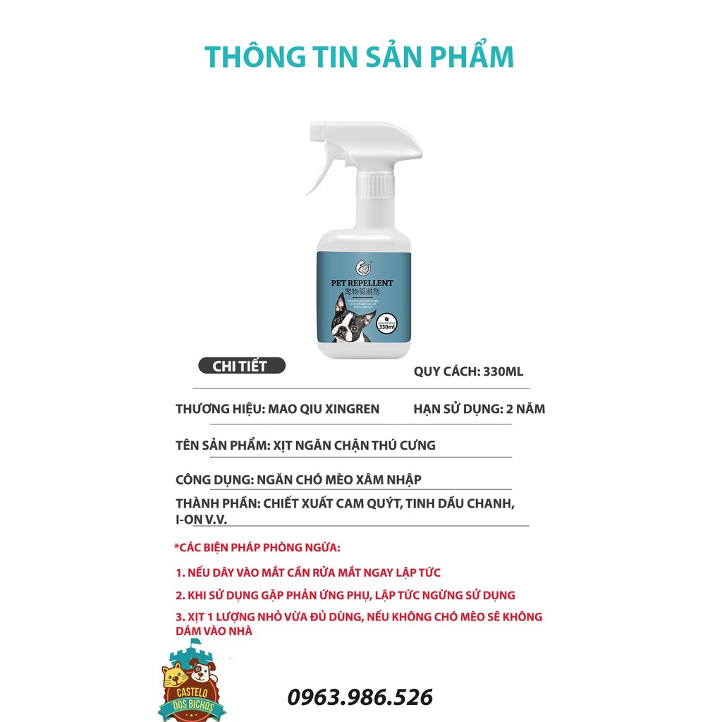 Xịt ngăn chặn chó, mèo phóng ếu bừa bãi,cắn phá bừa bãi