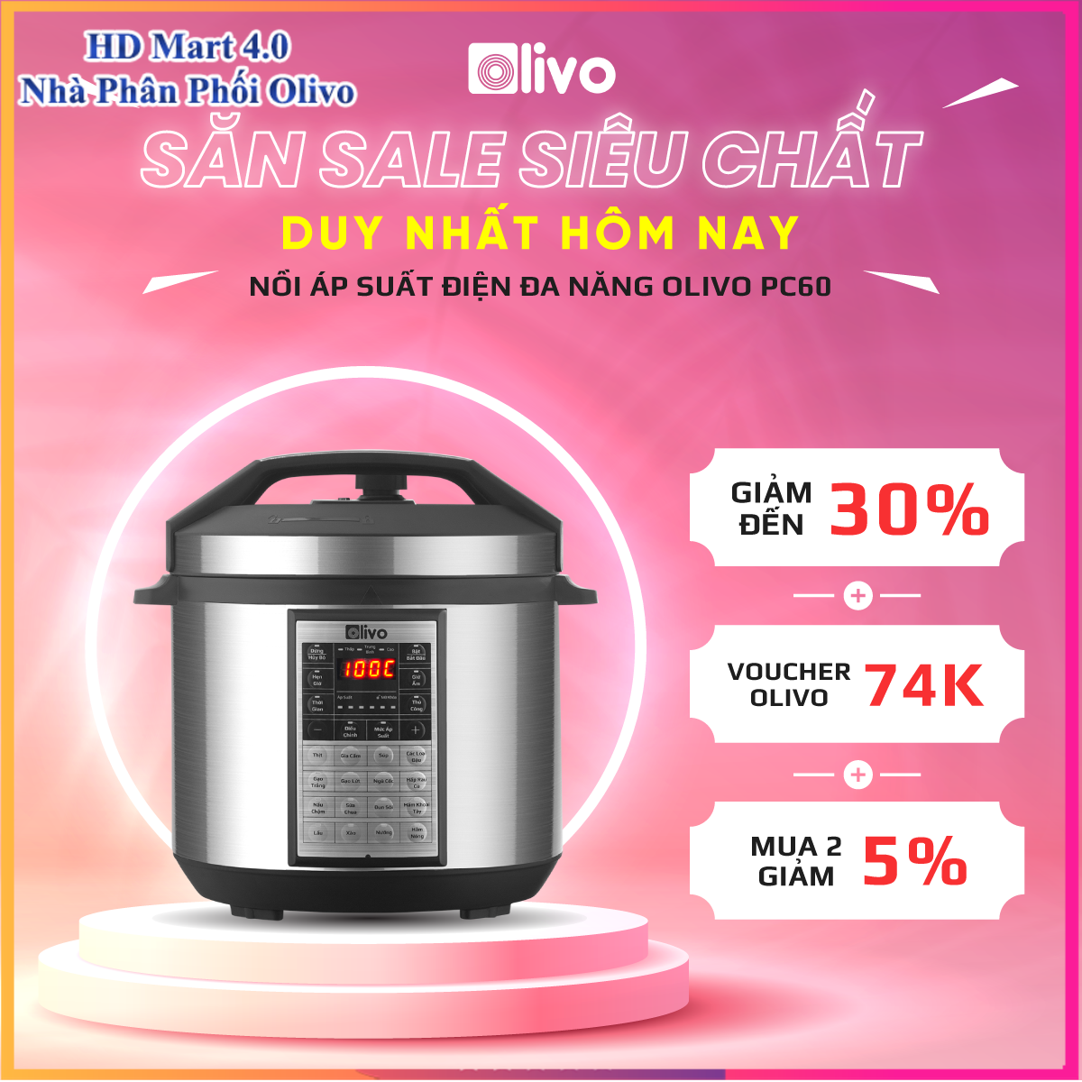 Nồi áp suất đa năng olivo pc60 tích hợp 16 chức năng - nồi áp suất điện dung tích 6l - công suất 1000w - thương hiệu mỹ bảo hành chính hãng 24 tháng