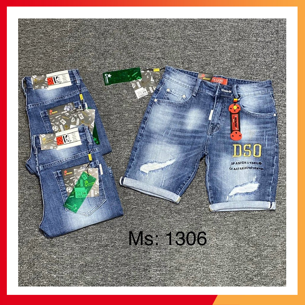 QUẦN SHOTR JEAN NAM CAO CẤP THÊU HỌA TIẾT CHỮ DSO BÊN ĐÙI TRÁI PHONG CÁCH NA1306