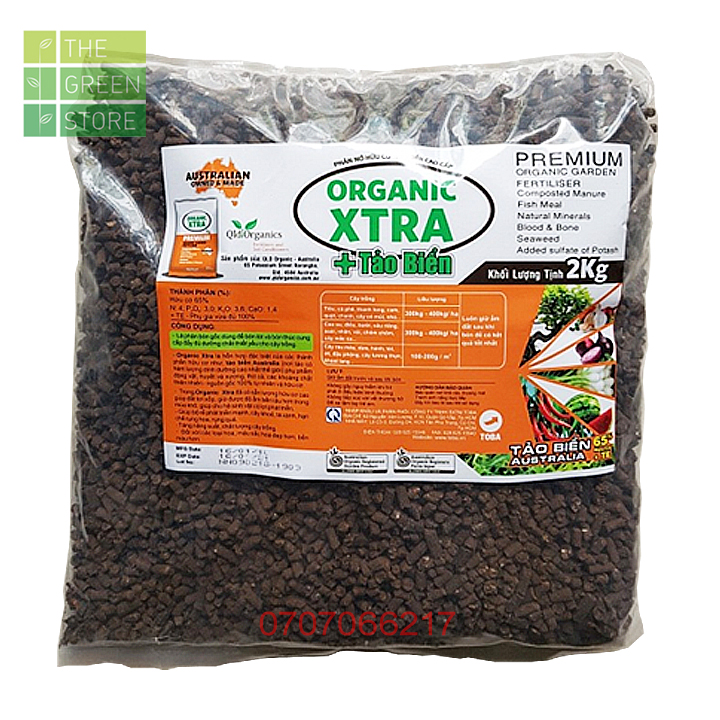 2kg Phân hữu cơ Úc ORGANIC XTRA chiết xuất từ tảo biển, dạng viên cho mai vàng, hoa hồng, hoa cây cảnh, rau sạch, cây ăn trái