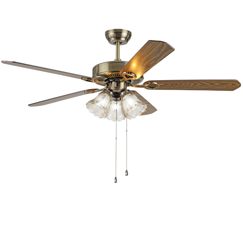 Quạt Trần Đèn chùm Tân Cổ Điển QX1340  - Đèn quạt trần cánh gỗ sang trọng Phòng Khách, Hội trường