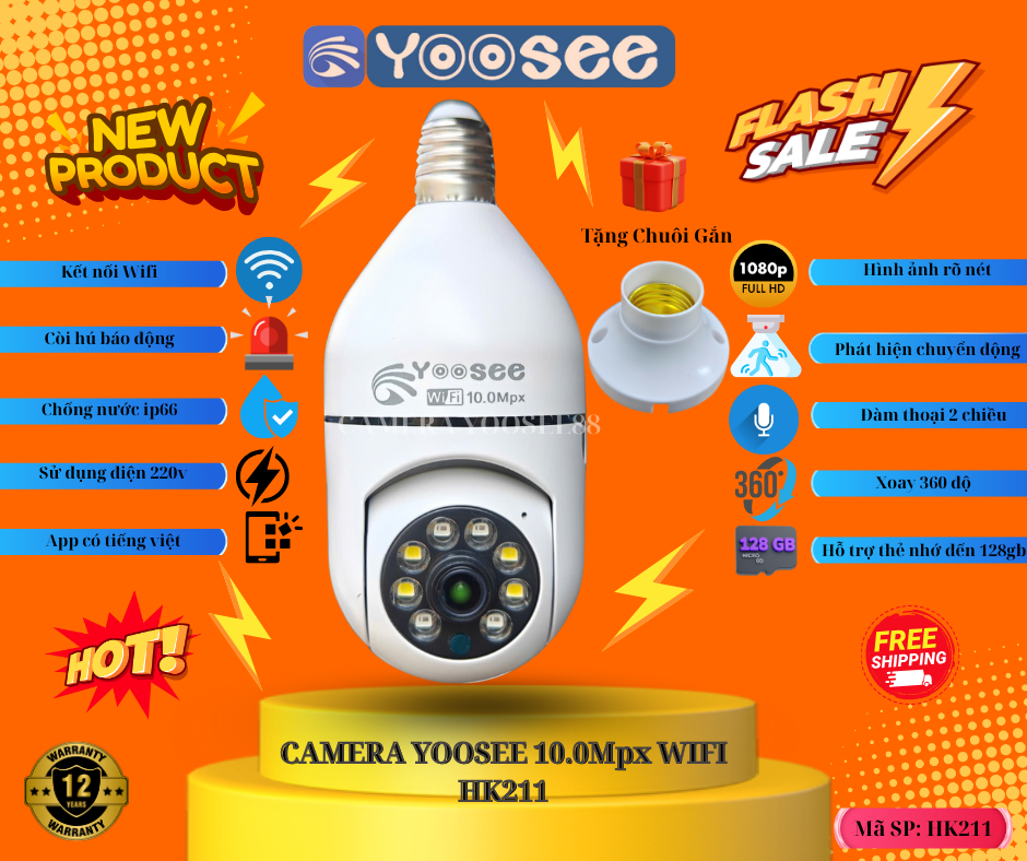 Camera WIFI YOOSEE Chui Bóng Đèn 1 Mắt/2 Mắt Full HD Xoay 360 độ, Quan Sát Góc Rộng, Âm Thanh 2 Chiều, Có Tiếng Báo Động, Ban Đêm Có Màu – BẢO HÀNH 12 THÁNG