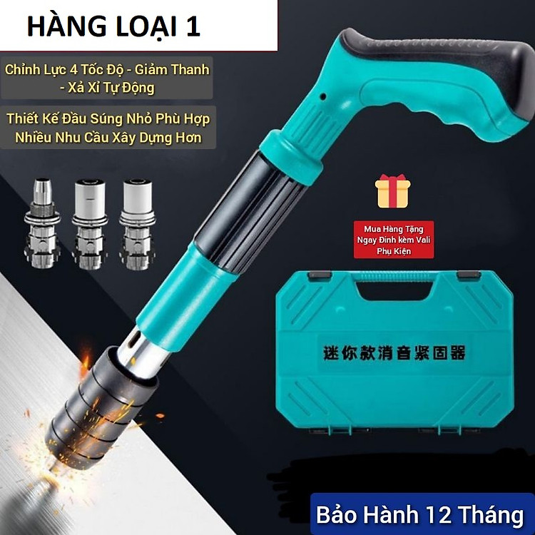 Súng bắn đinh hơi nén bê tông, thạch cao cầm tay giảm thanh áp lực hơi cực mạnh 4 mức chỉnh lực chuyên dụng ,vận hành êm ái