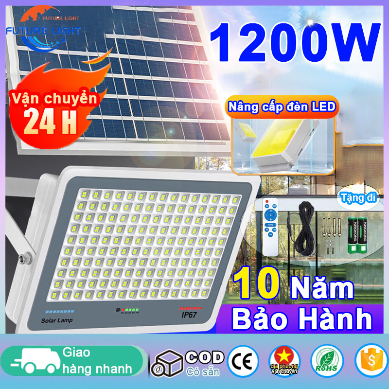 FLM Đèn Năng Lượng Mặt Trời 400W 600W 1200W Đèn Pha LED Ngoài Trời Chống Nước Siêu Sáng IP66 Cảm Biến Tự Động Hạt Đèn 4 In 1 Hiển Thị Điện Năng Tiền Điện 0 Quanh Năm Tặng 5M Cáp Nối DàiBảo Hành 10 Năm