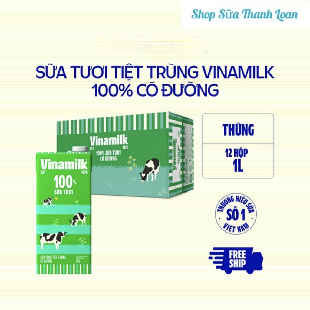 (HSD T6-2026) Thùng 6/ 12 Hộp Sữa Tươi Tiệt Trùng VINAMILK 100% Có Đường - Hộp 1L.