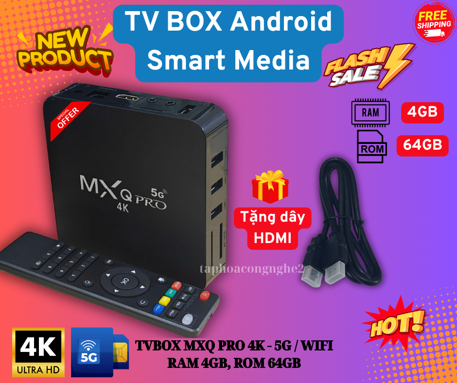  MXQ Pro Android TV Box 4GB + 64GB 5G Wifi android 10.1 Quad Core Smart TV Box  Bảo hành 6 tháng  