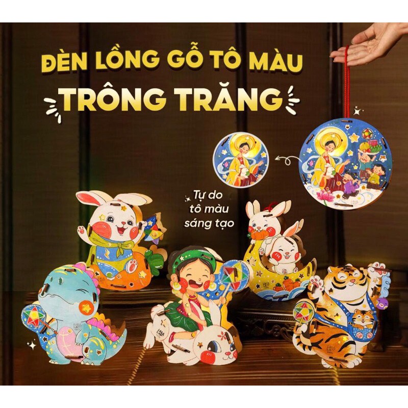 Đèn lồng trung thu bằng gỗ. Tô màu, lắp ghép . Tặng đèn led