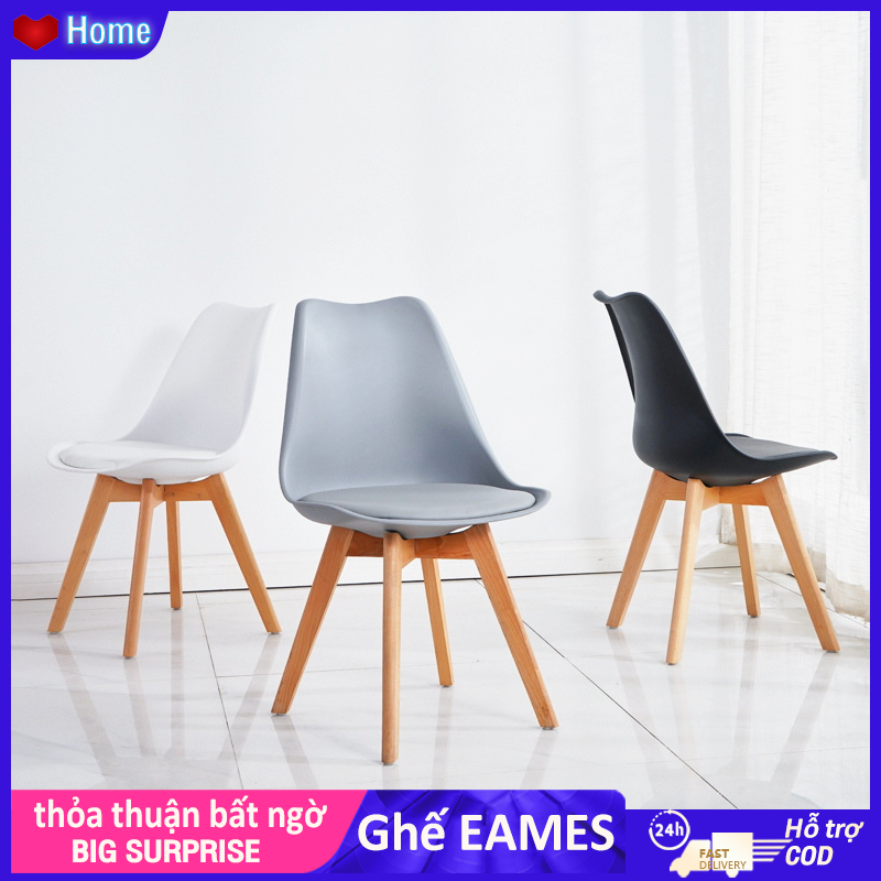 HOMESENSE Ghế EAMES chân gỗ sồi Ghế eames nhựa chân gỗ cafe bàn ăn văn phòng tựa lưng cao