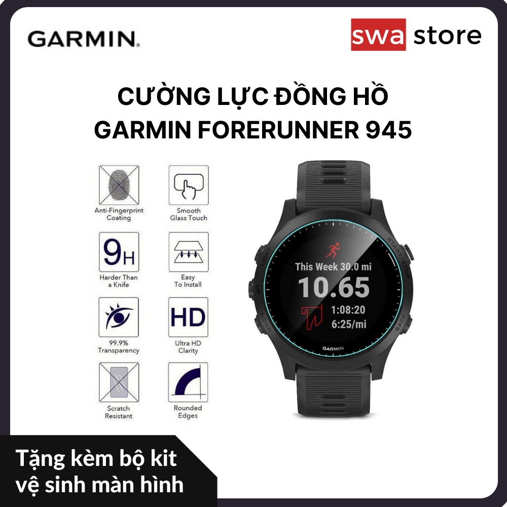 Dán màn hình cường lực đồng hồ Garmin Forunner 945 trong suốt độ cứng 9H SWASTORE
