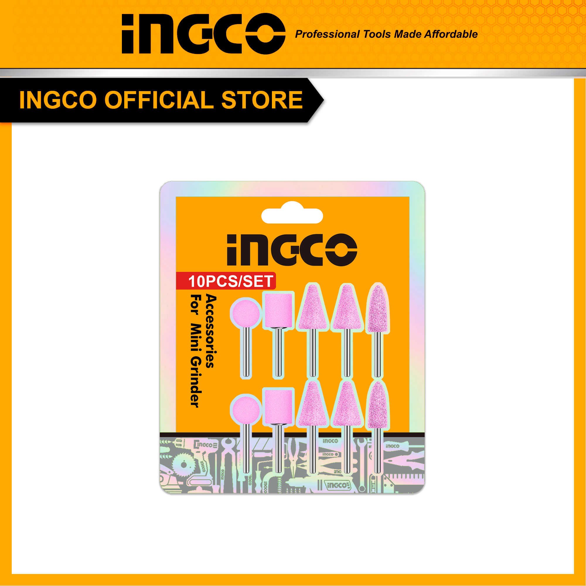 Bộ 10 đầu mài cho máy mài khuôn mini cốt 3mm ingco akb1012